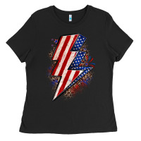 Black leopard american flag lightning bolt Ladies Tee - Zillion Design Studio