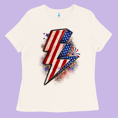 Leopard American Flag Lightning Bolt Ladies Tee Designed By Zillion Design Studio