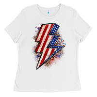 White leopard american flag lightning bolt Ladies Tee - Zillion Design Studio