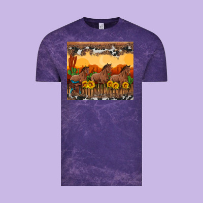 Western Horses And  Sunset With Sunflowers Vintage Tee Designed By Artiststas