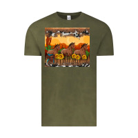 Vintage Olive western horses and  sunset with sunflowers Vintage Tee - Artiststas