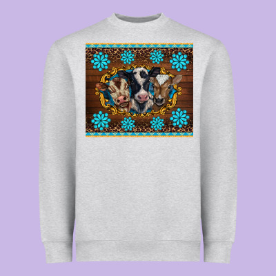 Western Baby Cow Turquoise Gemstones  Leopards Heavyweight Sweatshirt Designed By Barkaloodesign