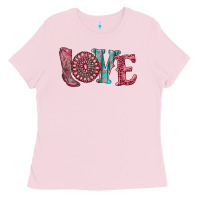Bubblegum Pink valentine's day love with boots and gemstone Ladies Tee - RanaPortraitStore
