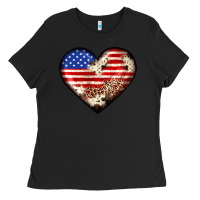 Black western usa flag heart Ladies Tee - JahusDesignShop