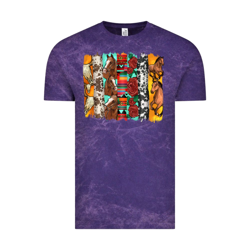 Western Horses Roses And Bullskulls Wıth Cowhide Amd Serape Brushstro Vintage Tee by Artiststas | Teevron