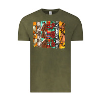 Vintage Olive western horses roses and bullskulls wıth cowhide amd serape brushstro Vintage Tee - Artiststas