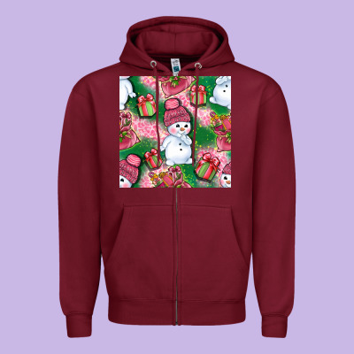 Cute Snowman And Gift Box With Leopard Seamless Pattern Bbs Zipper Hoodie Designed By Bundleandbundleshop