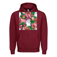 Burgundy cute snowman and gift box with leopard seamless pattern bbs Zipper Hoodie - BundleAndBundleShop