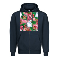 Navy cute snowman and gift box with leopard seamless pattern bbs Zipper Hoodie - BundleAndBundleShop