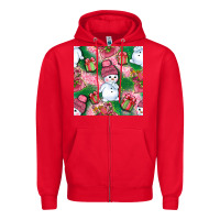 Red cute snowman and gift box with leopard seamless pattern bbs Zipper Hoodie - BundleAndBundleShop