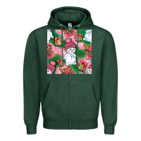 Sports Green cute snowman and gift box with leopard seamless pattern bbs Zipper Hoodie - BundleAndBundleShop