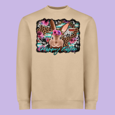 Happy Easter Bunny Western Background Heavyweight Sweatshirt Designed By Jasminsmagicworld