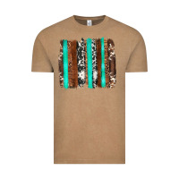 Western Cowhide Wood And Turquoise Glitter Brushstrokes Vintage Tee | Teevron