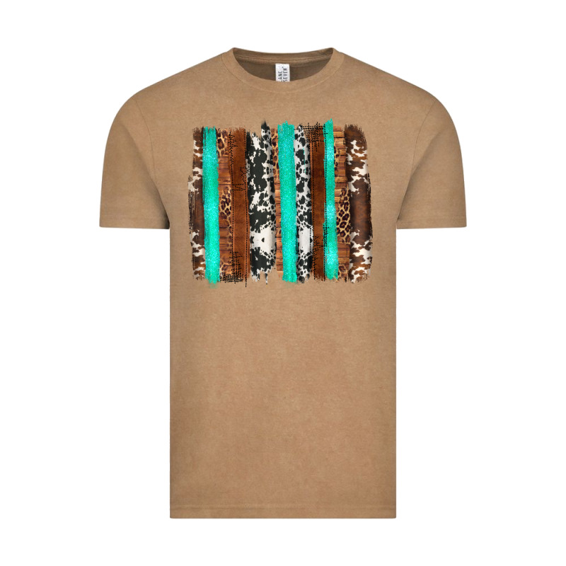 Western Cowhide Wood And Turquoise Glitter Brushstrokes Vintage Tee by Artiststas | Teevron