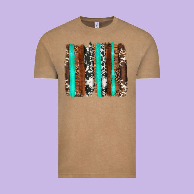 Western Cowhide Wood And Turquoise Glitter Brushstrokes Vintage Tee Designed By Artiststas