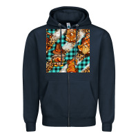 Navy thanksgiving gnomies with leopard and tartan seamless pattern bbs Zipper Hoodie - BundleAndBundleShop