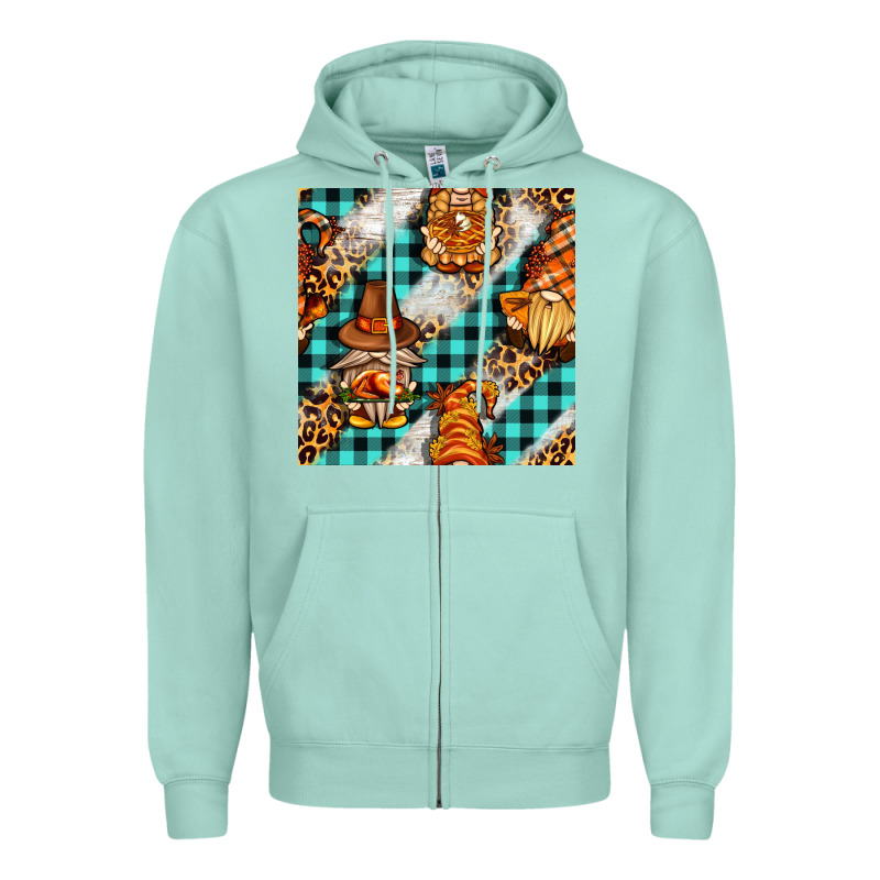 Thanksgiving Gnomies With Leopard And Tartan Seamless Pattern Bbs Zipper Hoodie by BundleAndBundleShop | Teevron