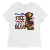 White home of the free because of the brave Ladies Tee - Zillion Design Studio