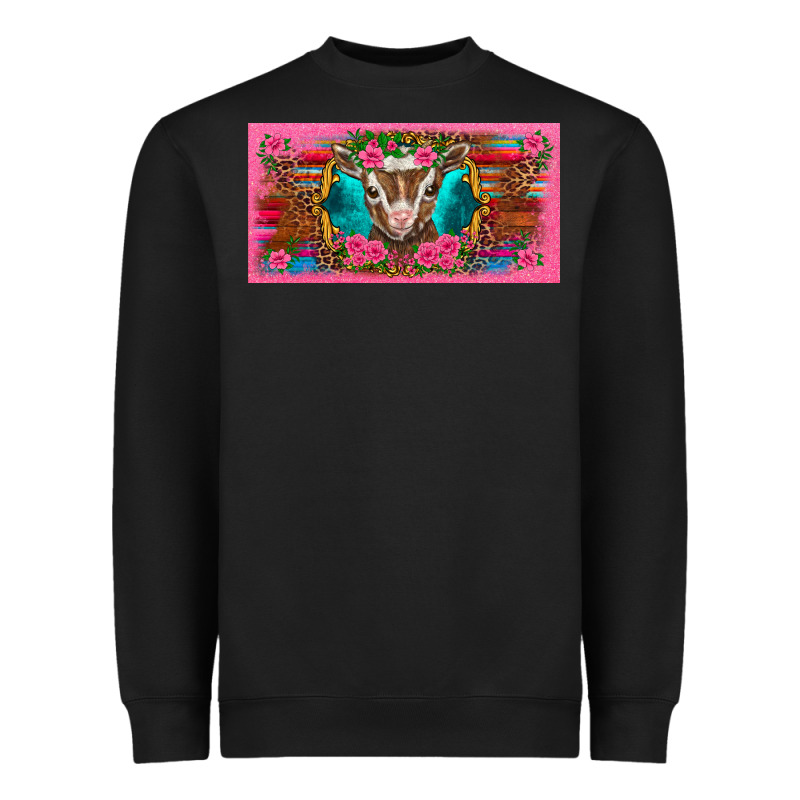 Western Baby Boer Goat Pink Flowers Serape Leopard Pink Glitter Patter Heavyweight Sweatshirt by BarkalooDesign | Teevron
