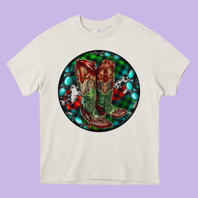 Christmas Cowboy Boots Heavy Core Tee Designed By Ranaportraitstore