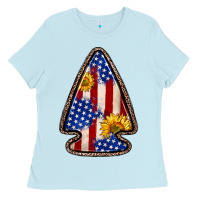 Baby Blue American flag sunflower arrowhead Ladies Tee - Zillion Design Studio