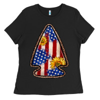 Black American flag sunflower arrowhead Ladies Tee - Zillion Design Studio