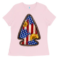 Bubblegum Pink American flag sunflower arrowhead Ladies Tee - Zillion Design Studio