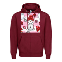 Burgundy cute snowman and snow flakes seamless pattern bbs Zipper Hoodie - BundleAndBundleShop