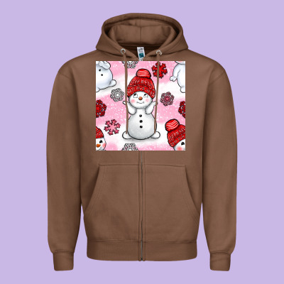 Cute Snowman And Snow Flakes Seamless Pattern Bbs Zipper Hoodie Designed By Bundleandbundleshop