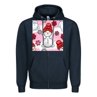 Navy cute snowman and snow flakes seamless pattern bbs Zipper Hoodie - BundleAndBundleShop