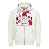 Oatmeal Heather cute snowman and snow flakes seamless pattern bbs Zipper Hoodie - BundleAndBundleShop