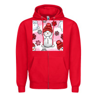 Red cute snowman and snow flakes seamless pattern bbs Zipper Hoodie - BundleAndBundleShop
