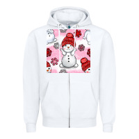 White cute snowman and snow flakes seamless pattern bbs Zipper Hoodie - BundleAndBundleShop