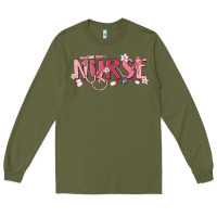 Army Green nurse breast cancer awareness Long Sleeve Tee - MaliasSmallBusiness