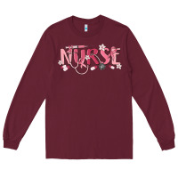 Burgundy nurse breast cancer awareness Long Sleeve Tee - MaliasSmallBusiness