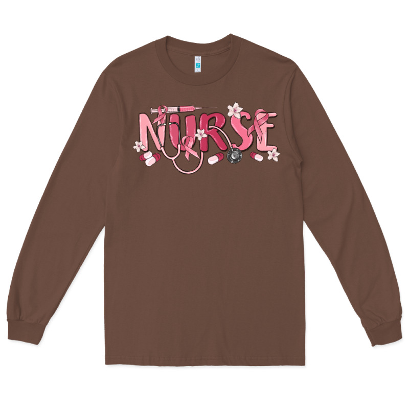 Nurse Breast Cancer Awareness Long Sleeve Tee by MaliasSmallBusiness | Teevron