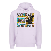 Lilac Living Life Somewhere Between Jesus Premium Hoodie - texasbilliewilder