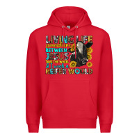 Red Living Life Somewhere Between Jesus Premium Hoodie - texasbilliewilder