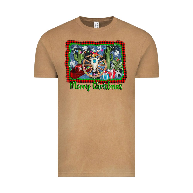 Merry Christmas Western Bull Skull Vintage Tee by AdoDesignShop | Teevron