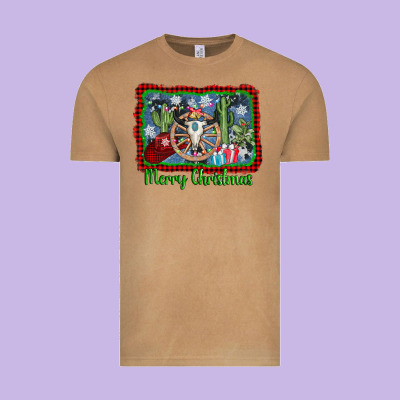 Merry Christmas Western Bull Skull Vintage Tee Designed By Adodesignshop