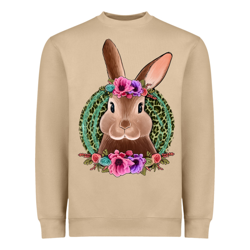 Western Leopard And Flowers Easter Bunny Heavyweight Sweatshirt by Jasminsmagicworld | Teevron
