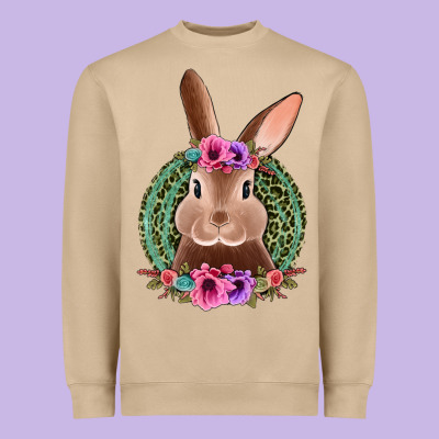 Western Leopard And Flowers Easter Bunny Heavyweight Sweatshirt Designed By Jasminsmagicworld