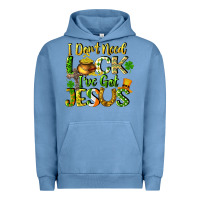 Pigment Pebble Blue I don't need luck i've got Jesus Urban Hoodie - CowGirlArtShop
