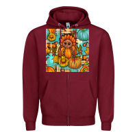 Burgundy thanksgiving turkey with tartan seamless pattern bbs Zipper Hoodie - BundleAndBundleShop