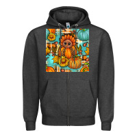 Charcoal Heather thanksgiving turkey with tartan seamless pattern bbs Zipper Hoodie - BundleAndBundleShop