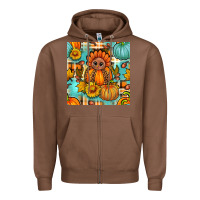 Chestnut thanksgiving turkey with tartan seamless pattern bbs Zipper Hoodie - BundleAndBundleShop