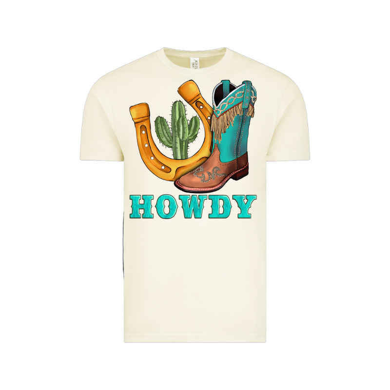 Howdy Turquoise Cowboy Boots Horseshoe Vintage Tee by AdoDesignShop | Teevron