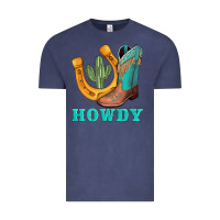 Vintage Denim howdy turquoise cowboy boots horseshoe Vintage Tee - AdoDesignShop