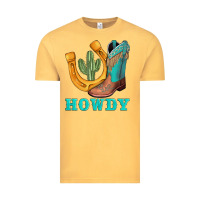 Vintage Mustard howdy turquoise cowboy boots horseshoe Vintage Tee - AdoDesignShop
