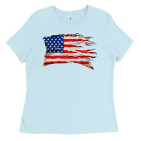 Baby Blue tattered american flag Ladies Tee - Zillion Design Studio